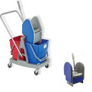 CHARIOT DE LAVAGE DOUBLE BAC + PRESSE
