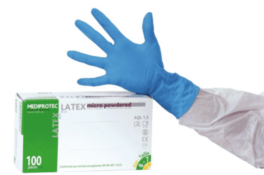 GANTS LATEX BLEUS PEU POUDRÉS